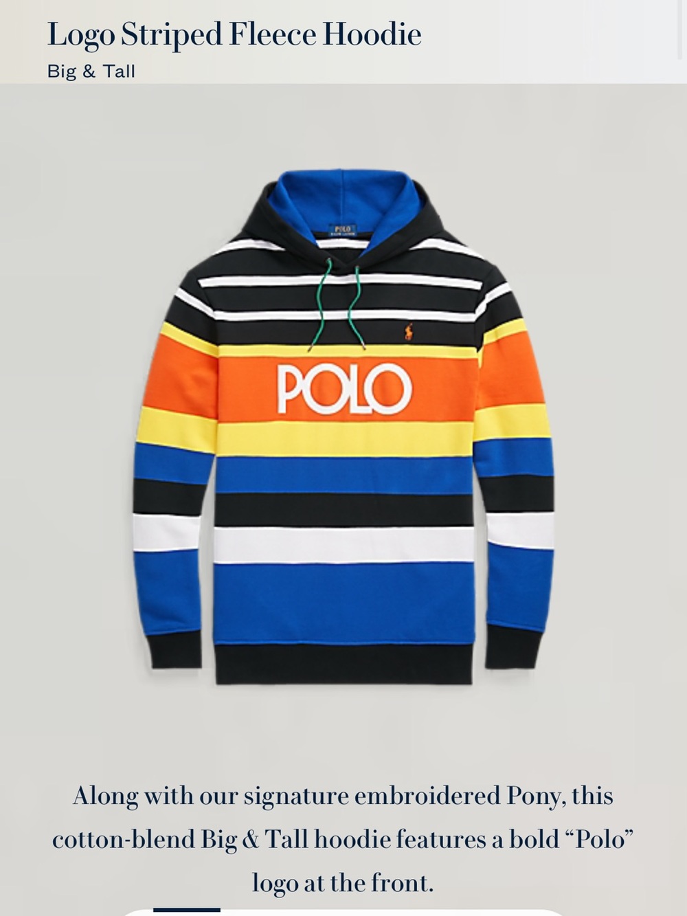 Polo by Ralph Lauren Striped Logo Hoodie - Blue/Orange/Yellow/Black/White 4xl